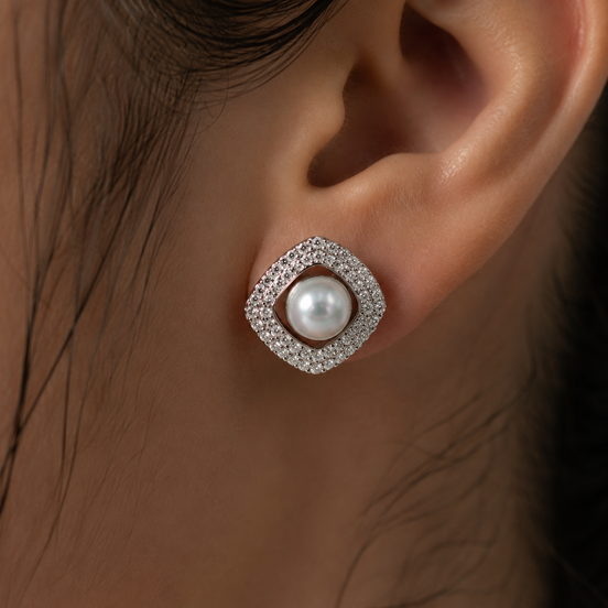 Vintage Halo Pearl Stud Earrings
