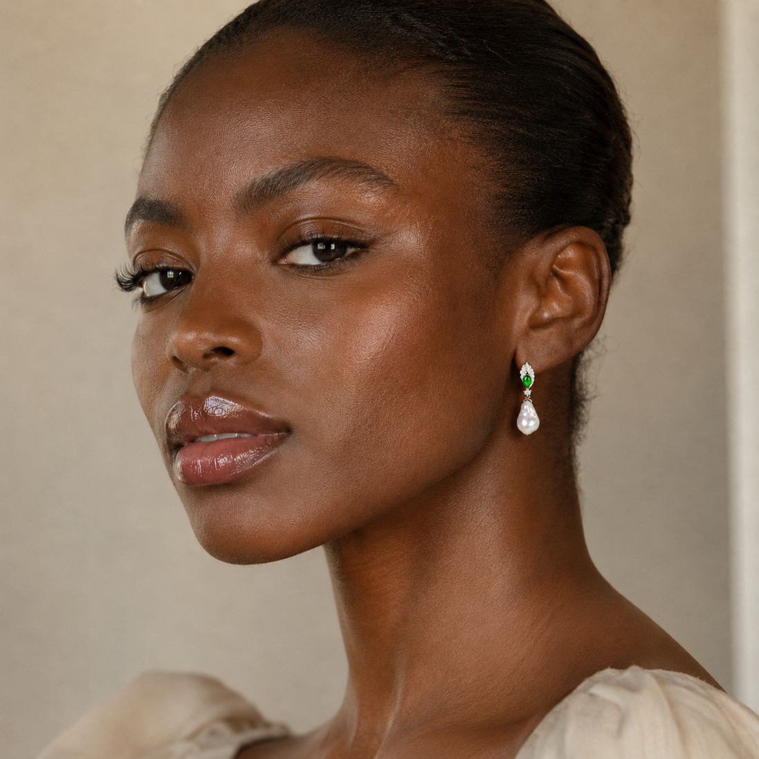 Statement Emerald Baroque Pearl Earrings