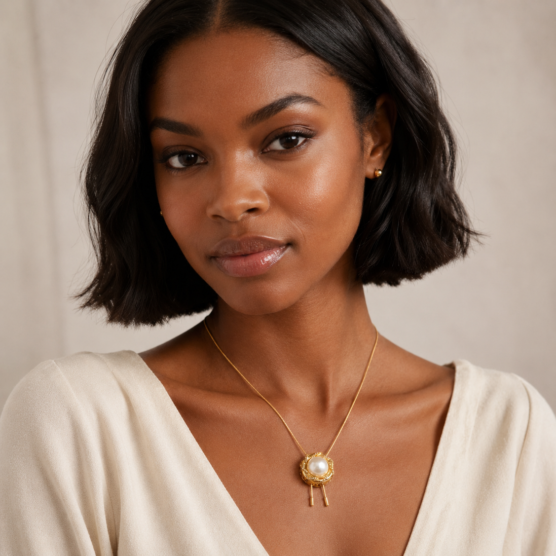 Gold Halo Pearl Tassel Necklace