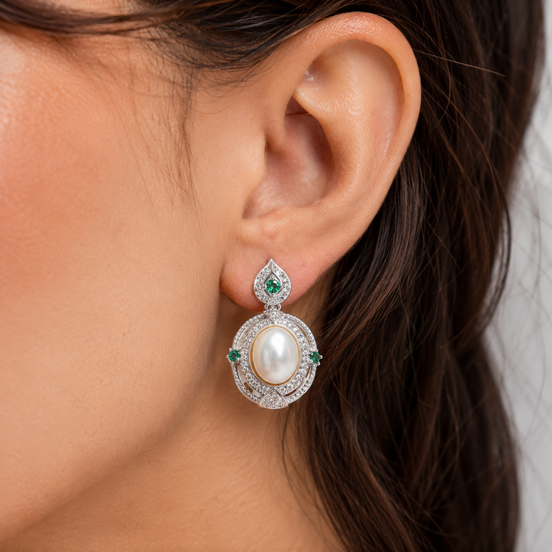 Vintage Emerald Pearl Drop Earrings