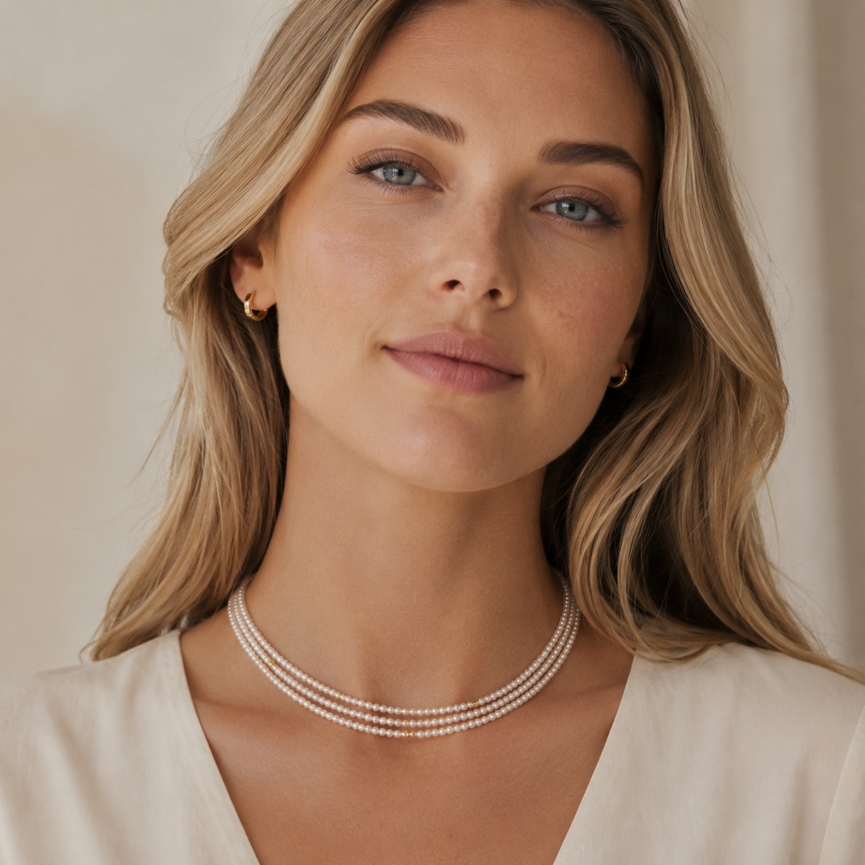 Aura Triple-Strand Natural Pearl Necklace