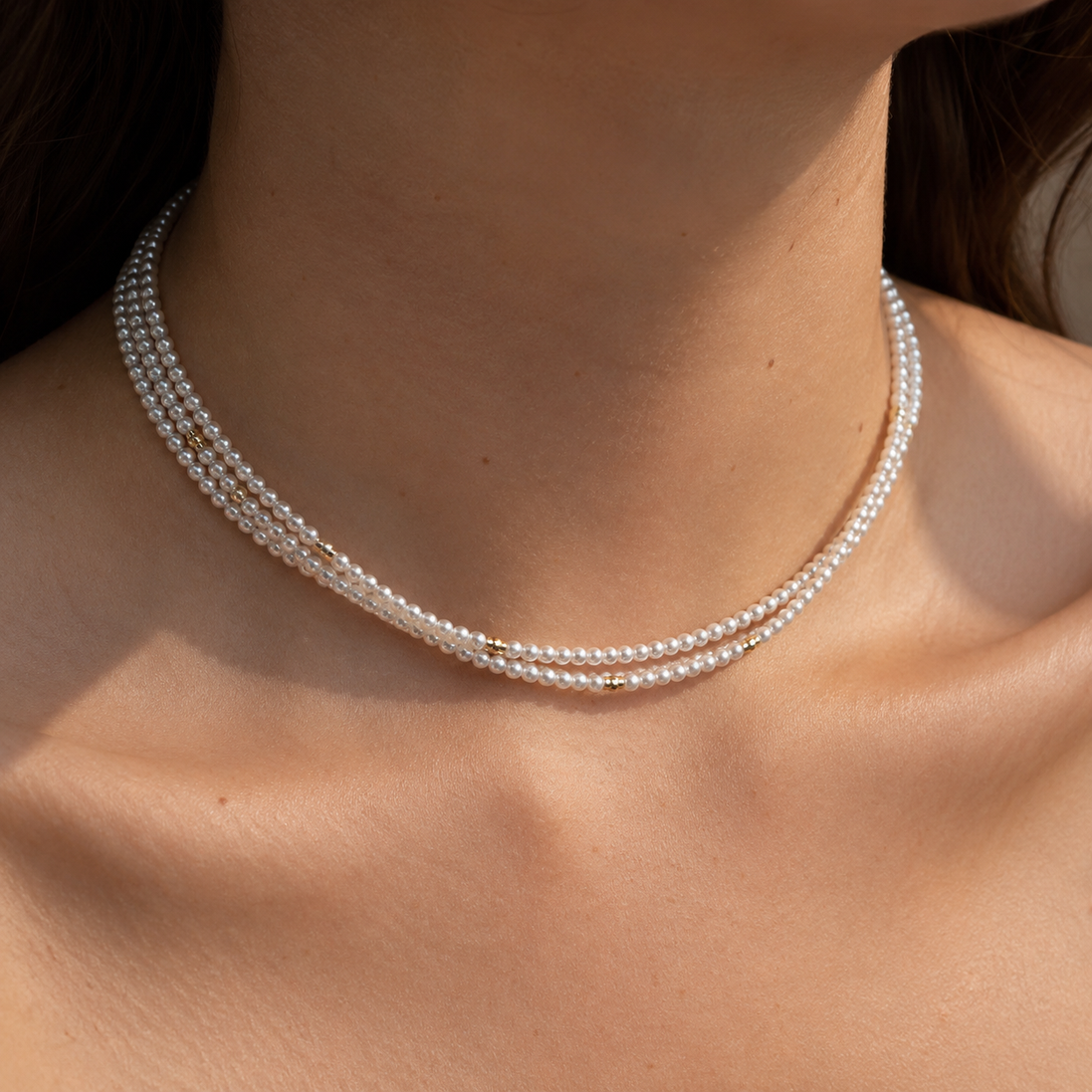 Aura Triple-Strand Natural Pearl Necklace