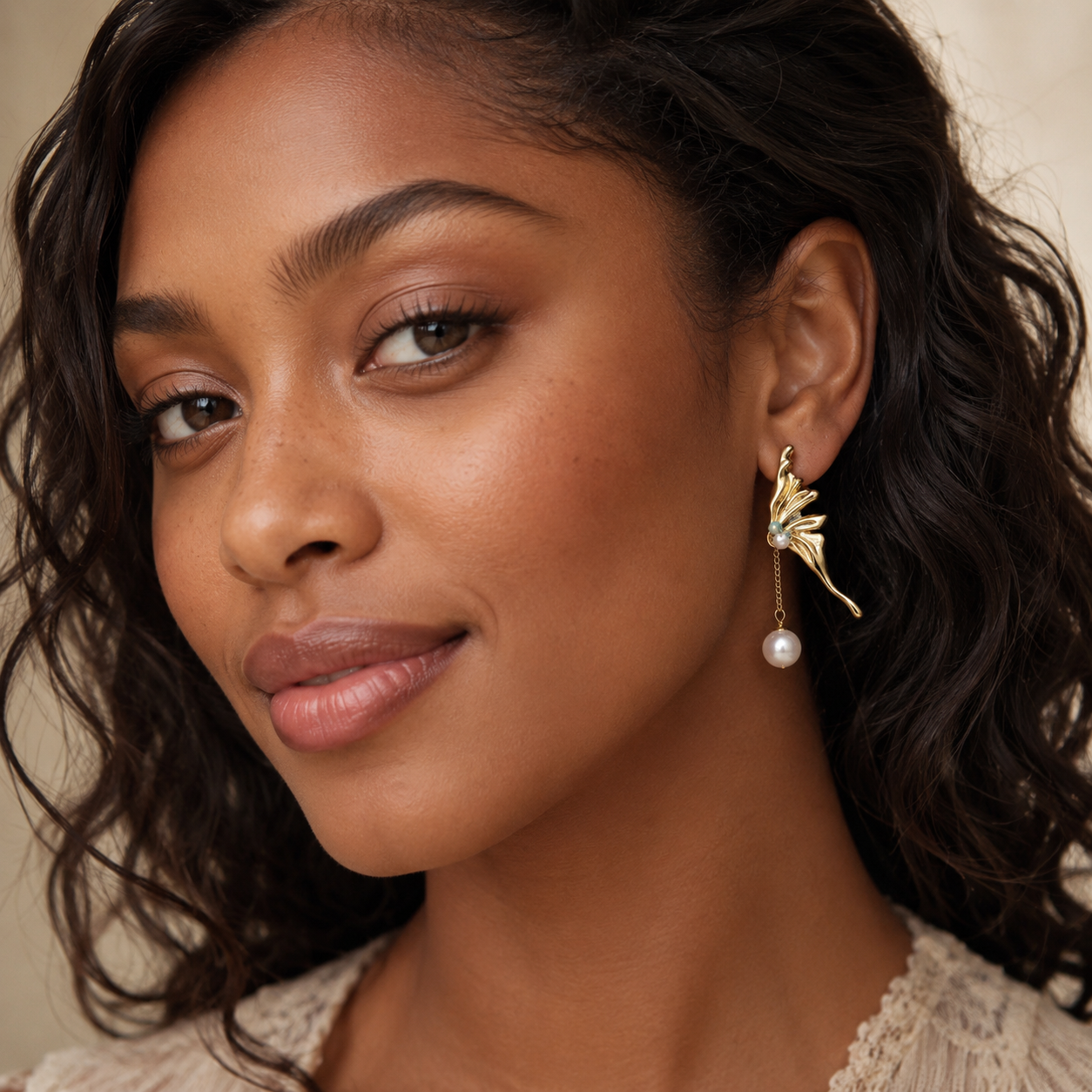 Aurelia Butterfly Wing Pearl Drop Earrings