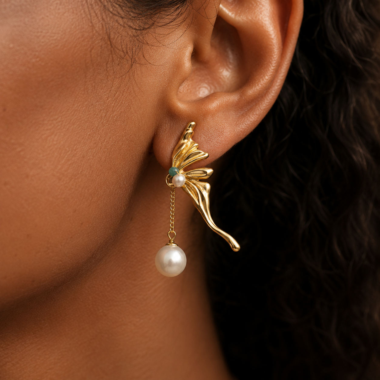 Aurelia Butterfly Wing Pearl Drop Earrings