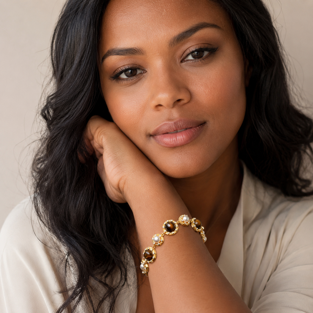Amara Pearl & Tiger's Eye Vintage Bracelet