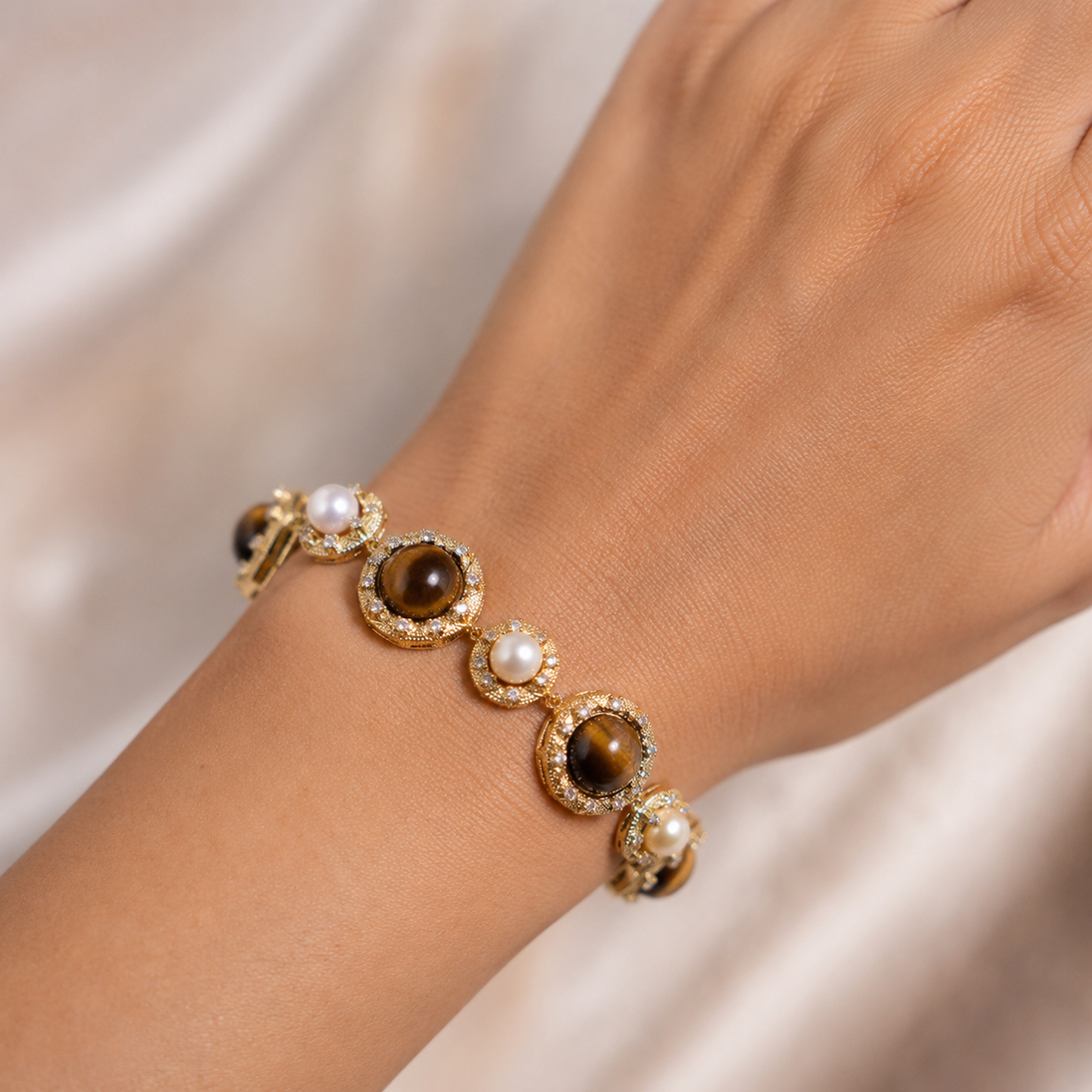 Amara Pearl & Tiger's Eye Vintage Bracelet