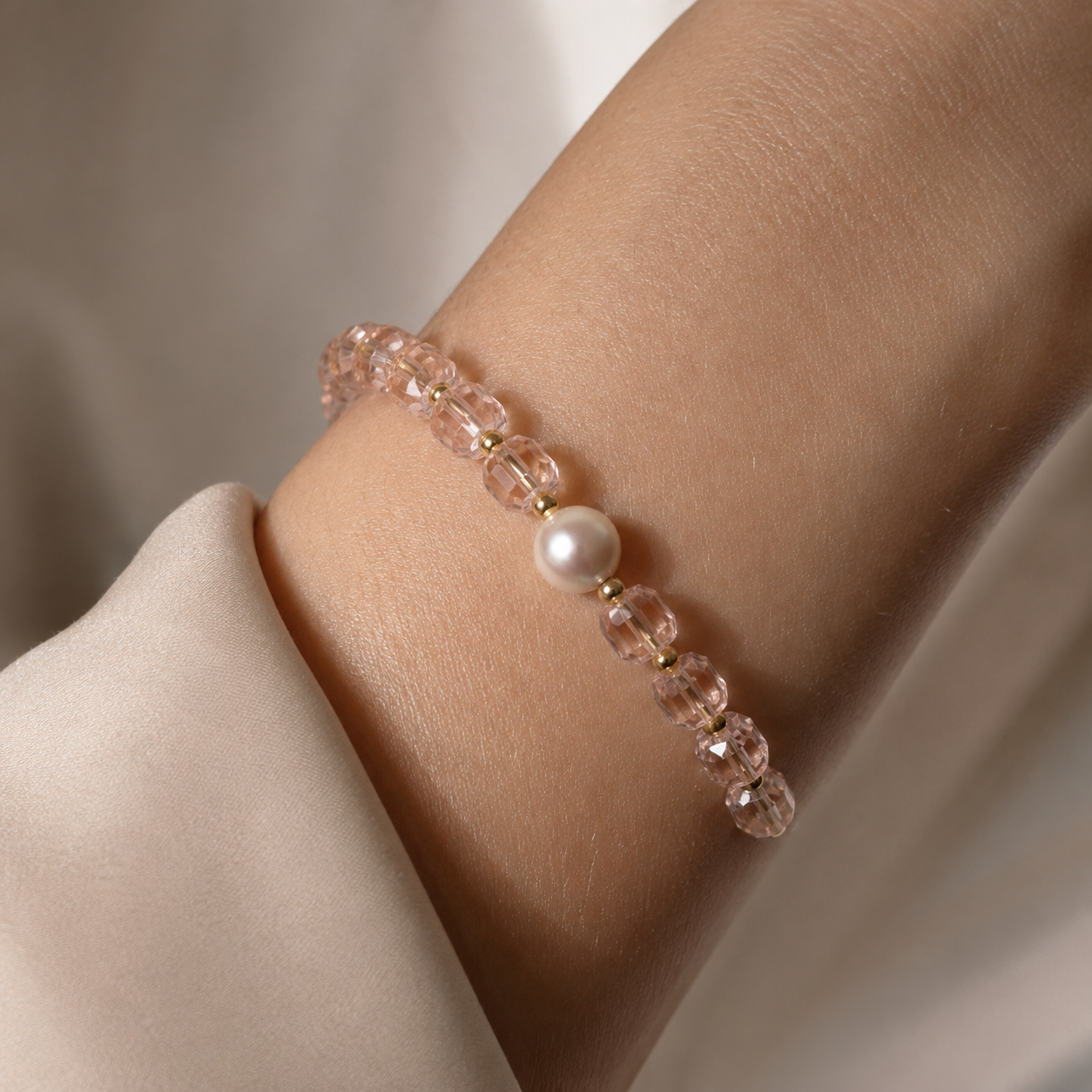Pink Crystal & Mauve Pearl Bracelet