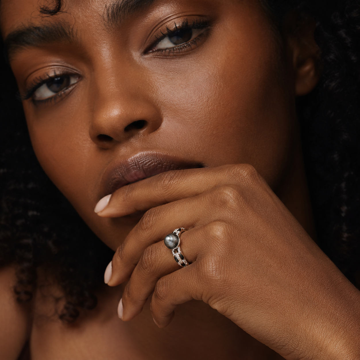 Vintage Deco Natural Black Pearl Ring