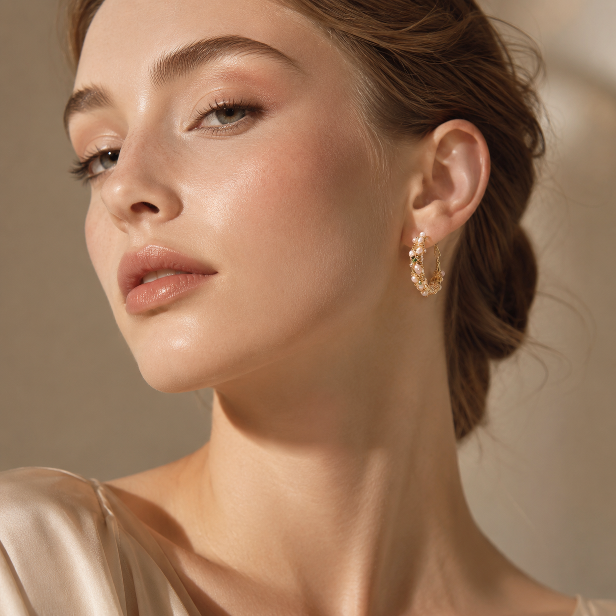 Boho Wire-Wrapped Pearl Hoop Earrings