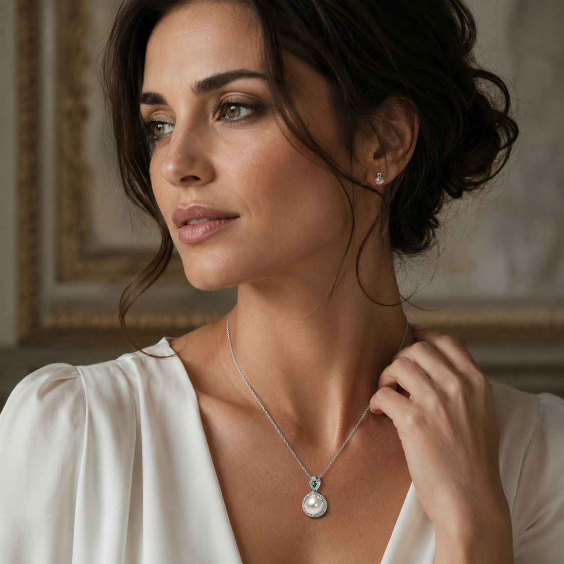 Empress Vintage Natural Pearl Halo Pendant Necklace