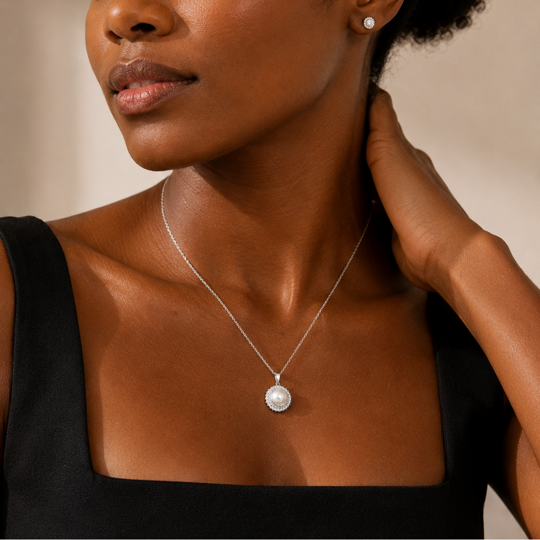Classic Pearl & Diamond Halo Necklace