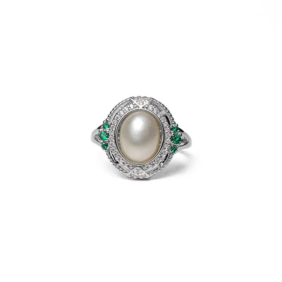 Classic Silver Halo Natural Pearl Ring