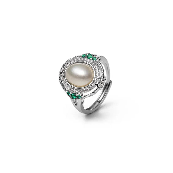 Classic Silver Halo Natural Pearl Ring