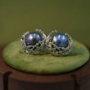 Peacock Blue Pearl Nest Stud Earrings
