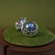 Peacock Blue Pearl Nest Stud Earrings