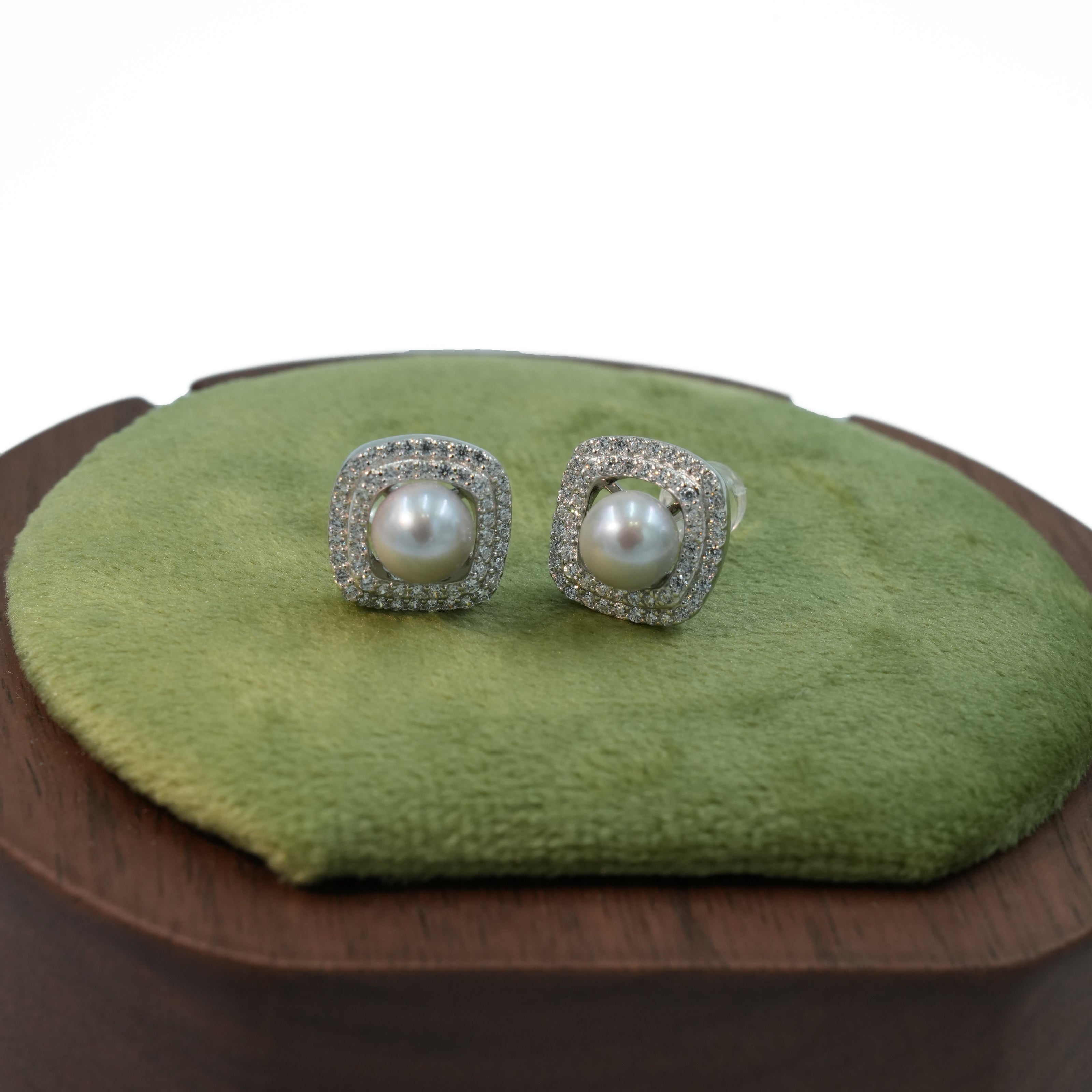 Vintage Halo Pearl Stud Earrings