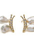 Elegant Baroque Pearl Stud Earrings with Gold Sculptural Butterfly