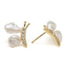 Elegant Baroque Pearl Stud Earrings with Gold Sculptural Butterfly