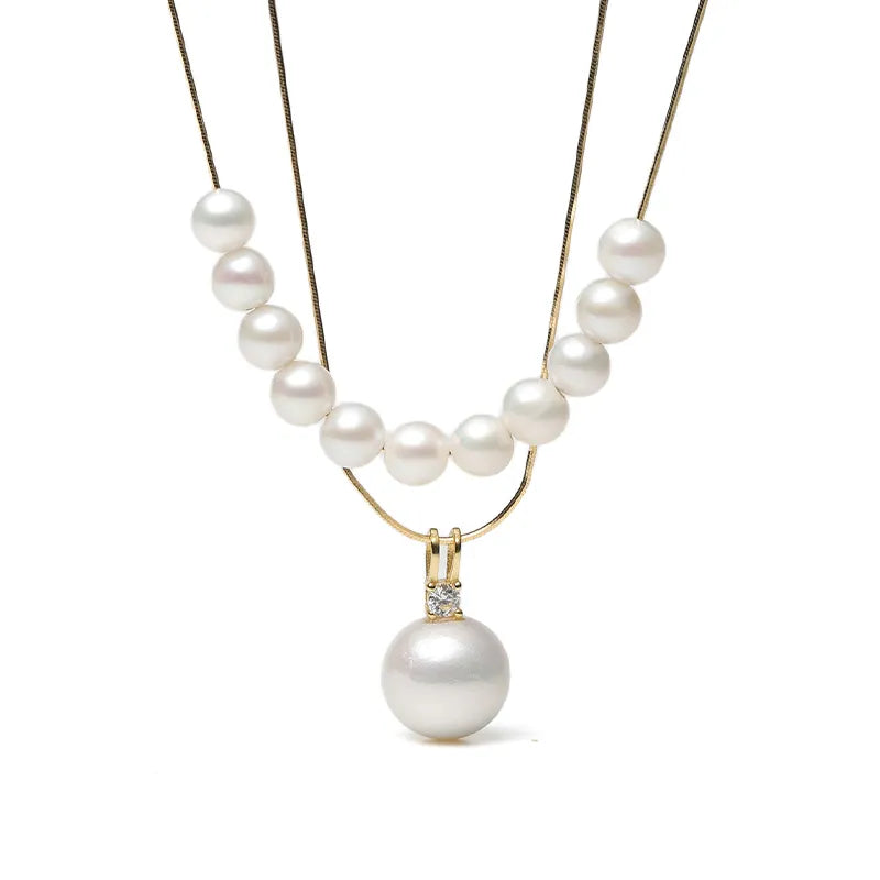 Elegant Floating Pearl Necklace and Pendant Layered Set