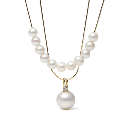 Elegant Floating Pearl Necklace and Pendant Layered Set