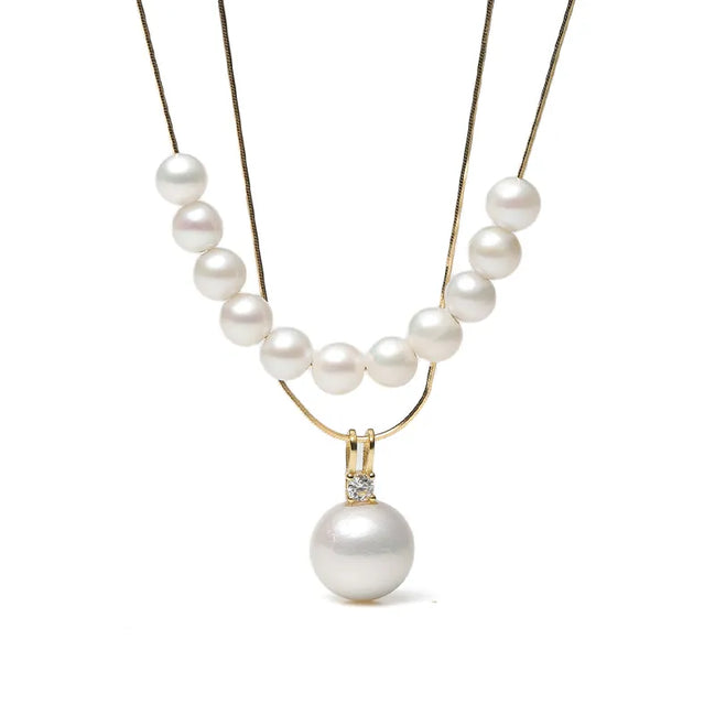 Elegant Floating Pearl Necklace and Pendant Layered Set