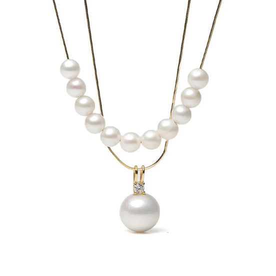 Elegant Floating Pearl Necklace and Pendant Layered Set