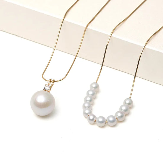 Elegant Floating Pearl Necklace and Pendant Layered Set