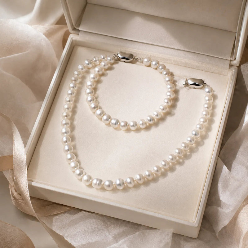 Elysian Classic Natural Pearl Necklace & Bracelet Set