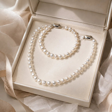Elysian Classic Natural Pearl Necklace & Bracelet Set