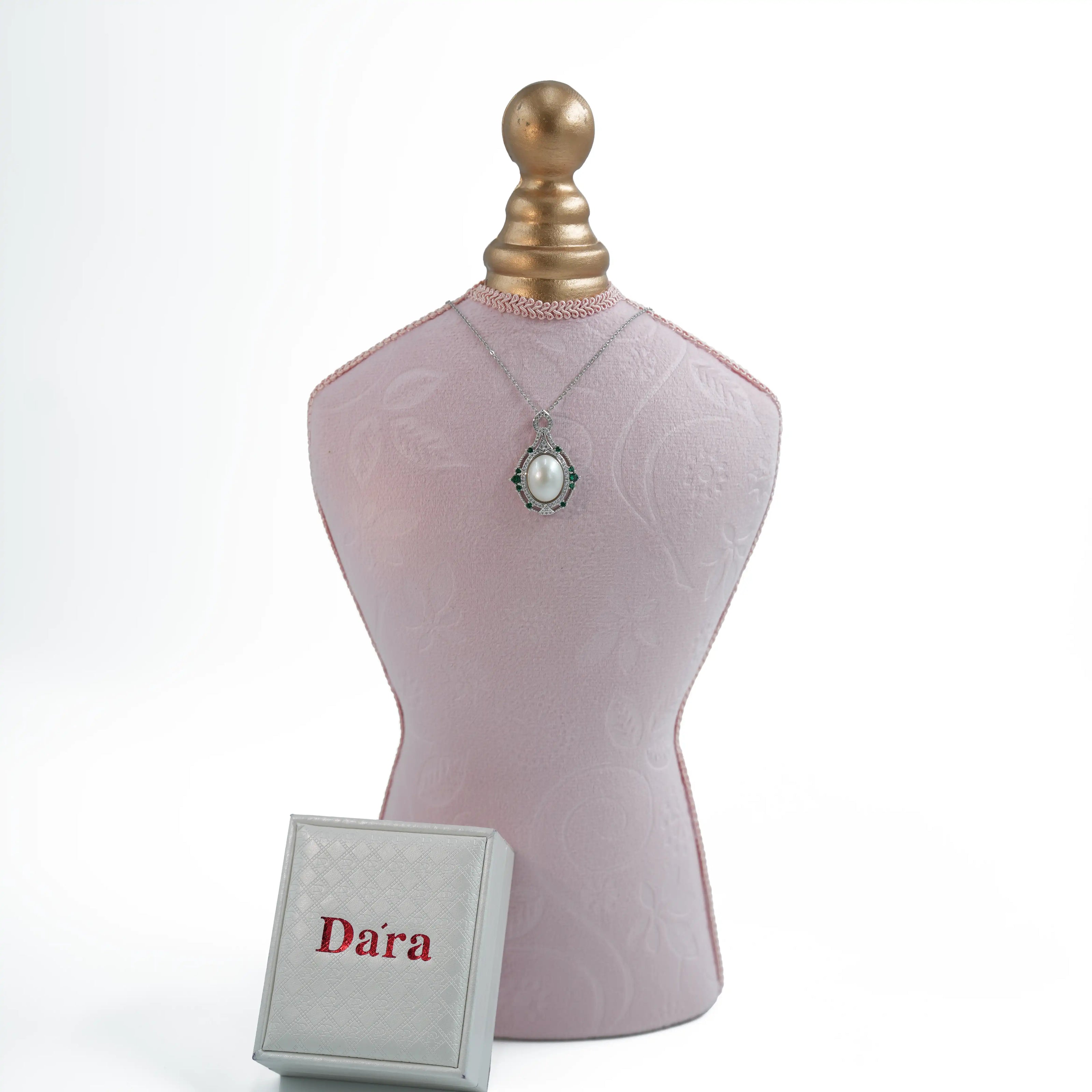 Emerald Halo Pearl Pendant Necklace