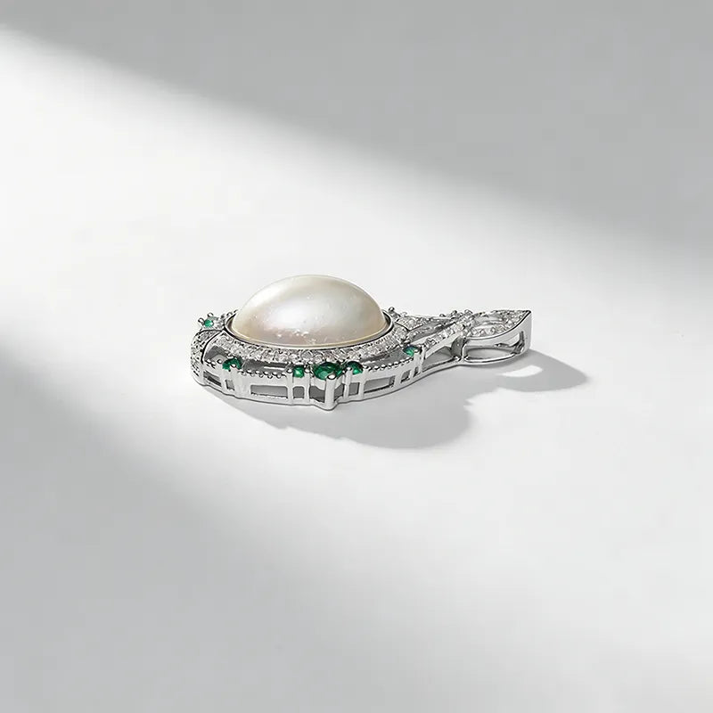 Emerald Halo Pearl Pendant Necklace