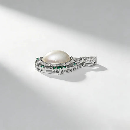 Emerald Halo Pearl Pendant Necklace