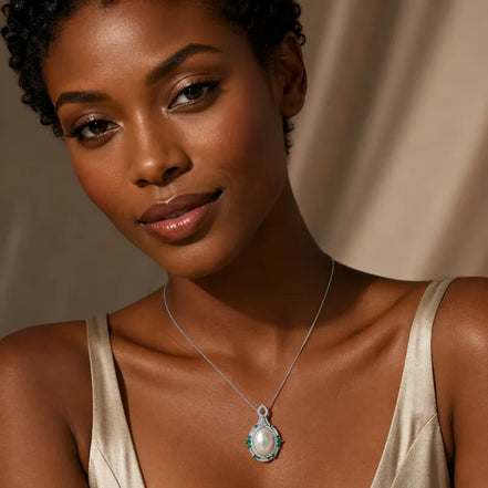 Emerald Halo Pearl Pendant Necklace
