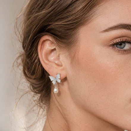 Fairy Wing Pearl Butterfly Earrings