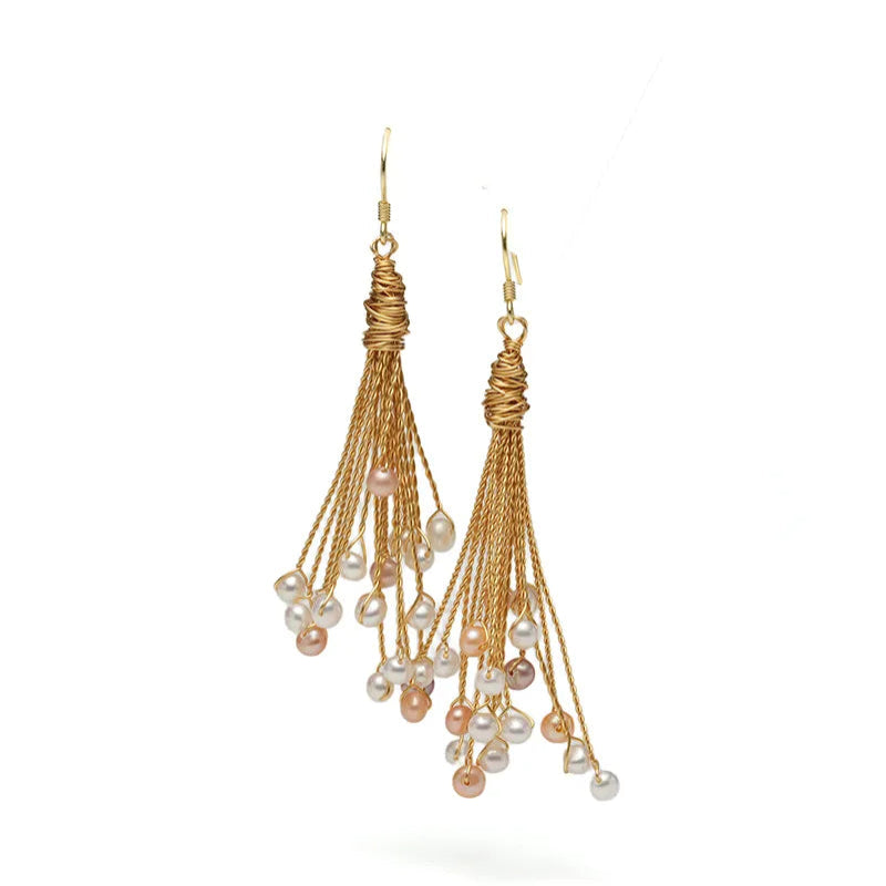 Freshwater seedless colored pearl 4-5mm tassel mixed pearl ear hooks