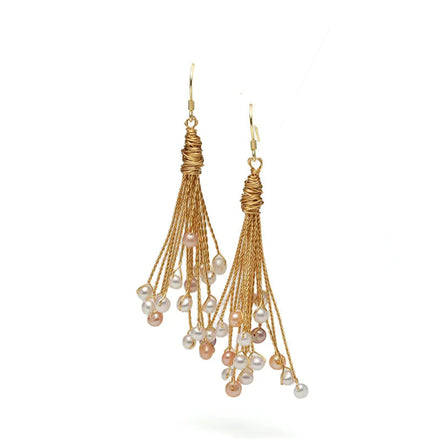 Freshwater seedless colored pearl 4-5mm tassel mixed pearl ear hooks