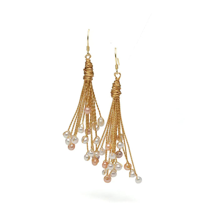 Freshwater seedless colored pearl 4-5mm tassel mixed pearl ear hooks