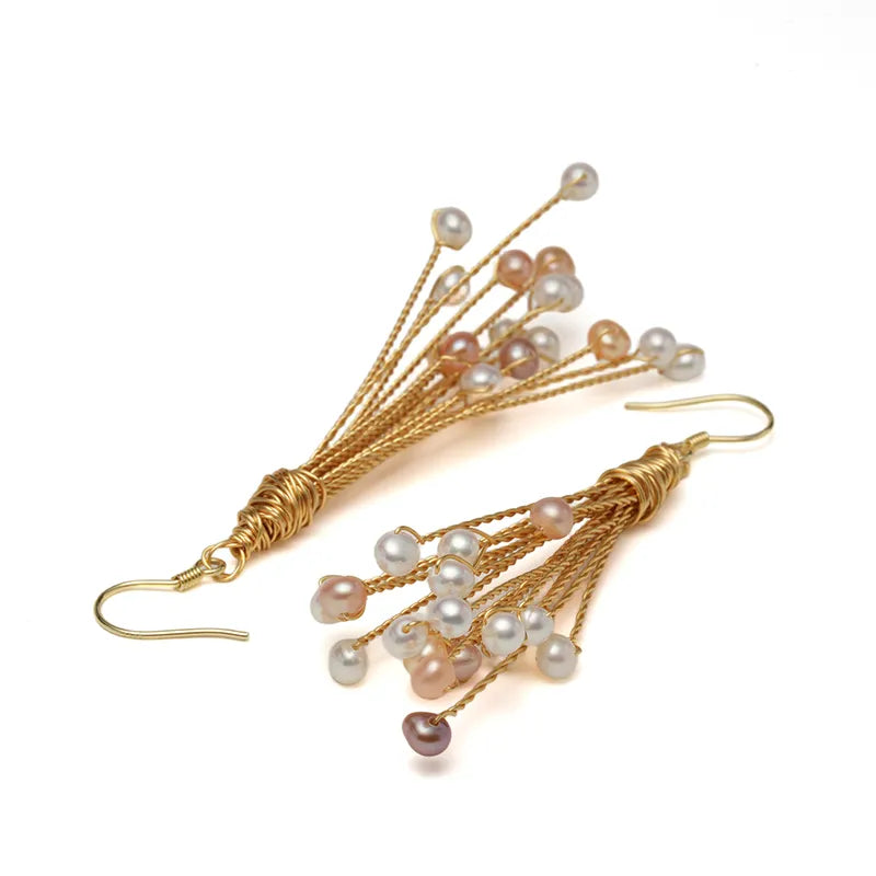Freshwater seedless colored pearl 4-5mm tassel mixed pearl ear hooks