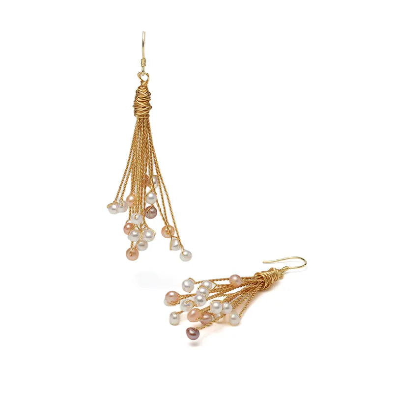Freshwater seedless colored pearl 4-5mm tassel mixed pearl ear hooks