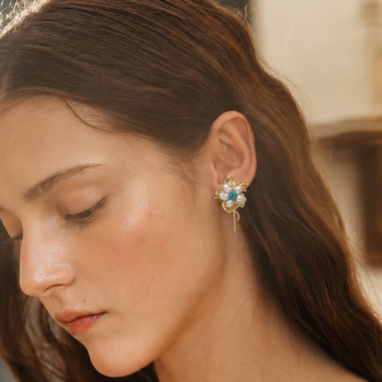 Gilded Flora Natural Pearl Tassel Earrings