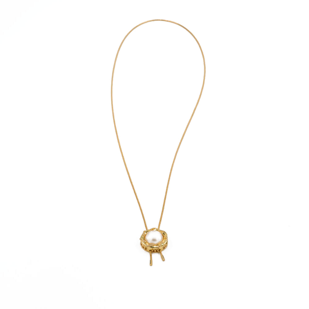 Gold Halo Pearl Tassel Necklace