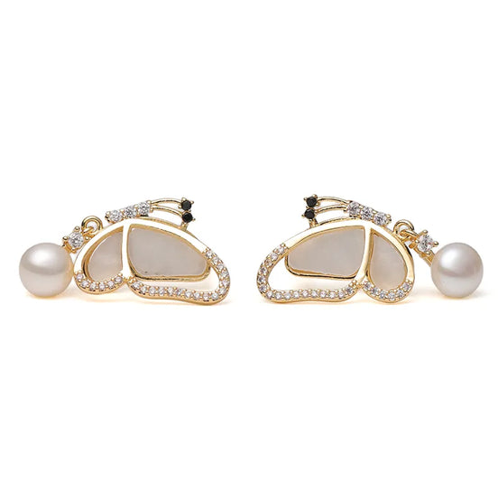 Gold Fairy Wing Pearl Drop Earrings