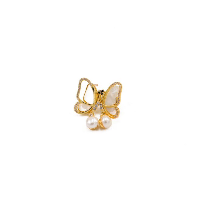 Gold Fairy Wing Pearl Drop Earrings