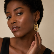 Abstract Gold Wire Pearl Art Earrings