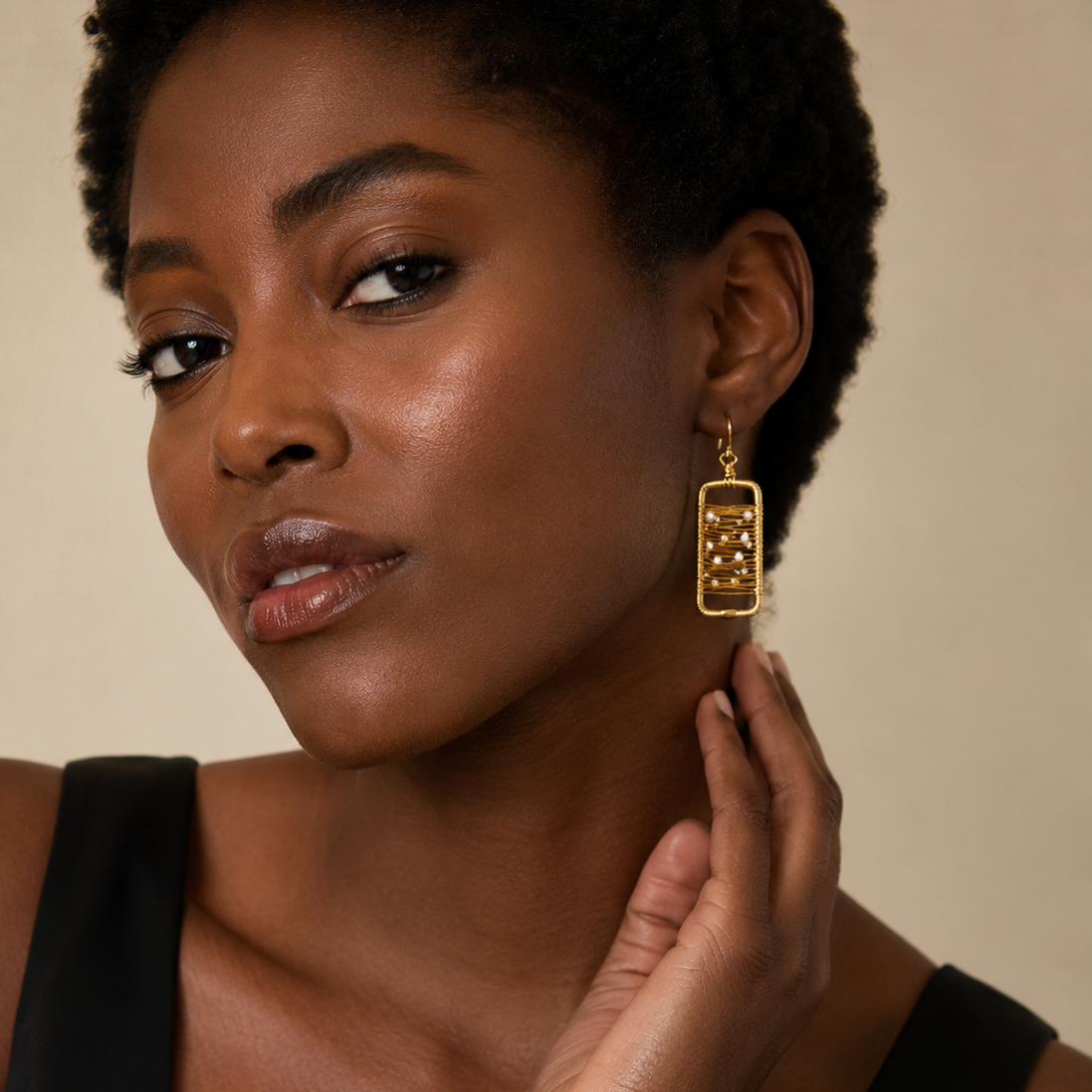 Abstract Gold Wire Pearl Art Earrings