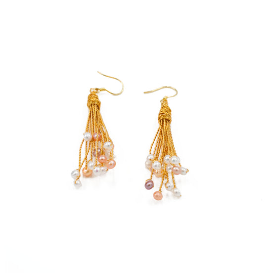 Freshwater seedless colored pearl 4-5mm tassel mixed pearl ear hooks