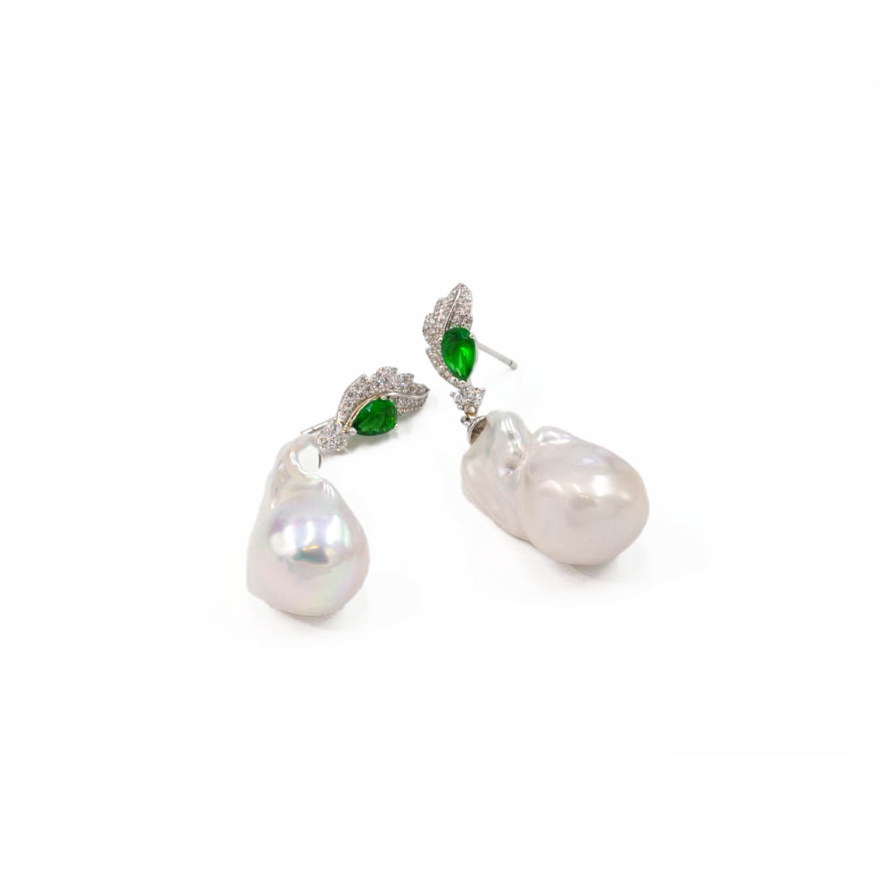 Statement Emerald Baroque Pearl Earrings