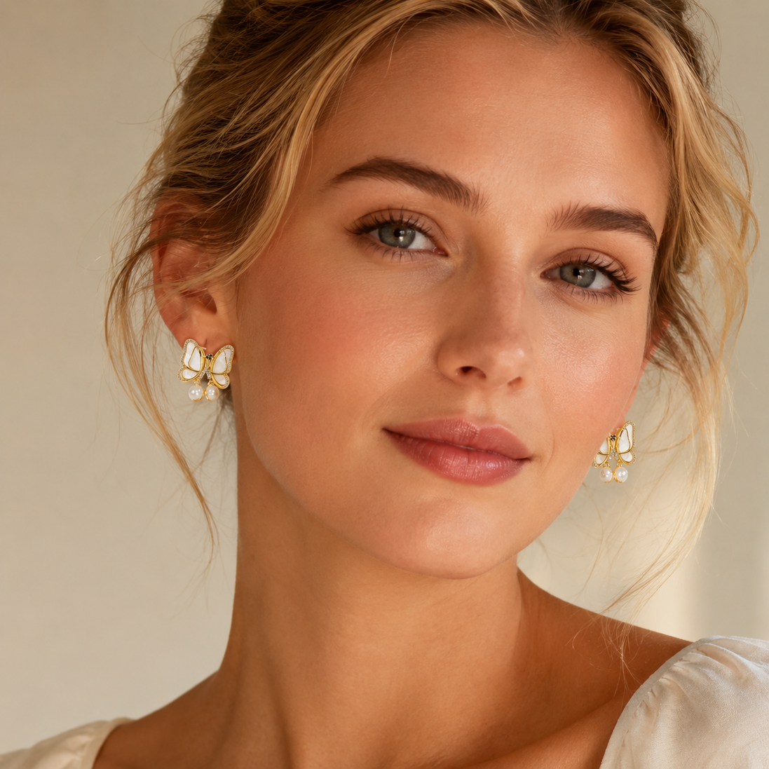 Gold Fairy Wing Pearl Drop Earrings