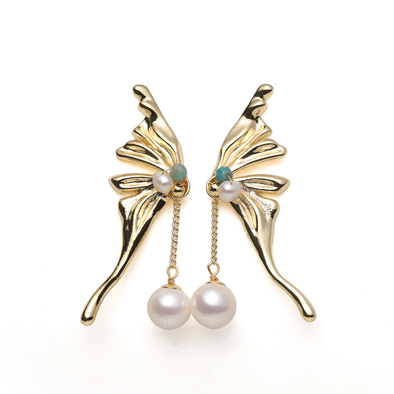 Aurelia Butterfly Wing Pearl Drop Earrings