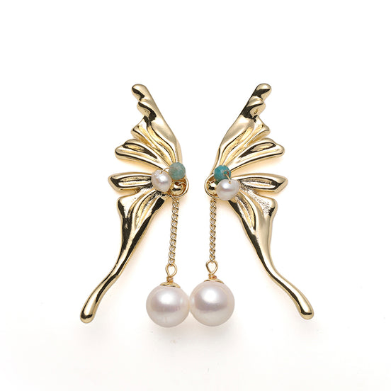 Aurelia Butterfly Wing Pearl Drop Earrings